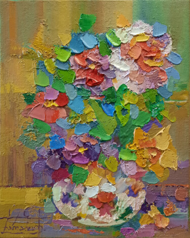 Painting titled "Autumn bouquet. Stu…" by Zaza Kharabadze, Original Artwork, Oil Mounted on Wood Stretcher frame