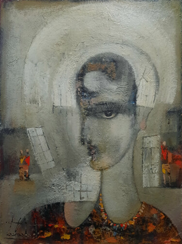 Pintura intitulada "Portrait" por Zaza Kharabadze, Obras de arte originais, Óleo Montado em Outro painel rígido