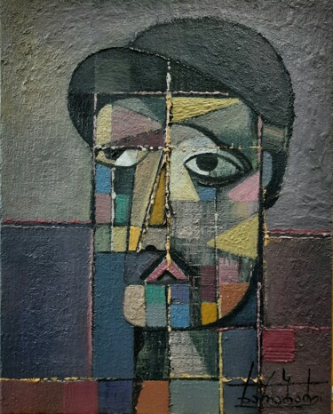 Painting titled "Self portrait" by Zaza Kharabadze, Original Artwork, Oil Mounted on Wood Stretcher frame