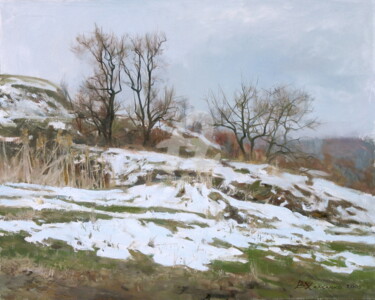 Картина под названием "Last snow." - Valeriy Kharchenko, Подлинное произведение искусства, Масло