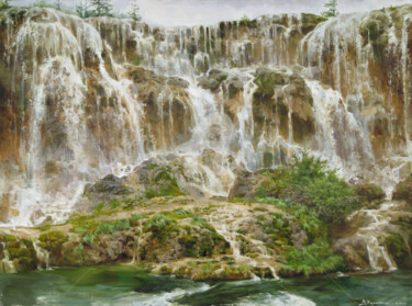 Painting titled "The waterfall" by Valeriy Kharchenko, Original Artwork, Oil