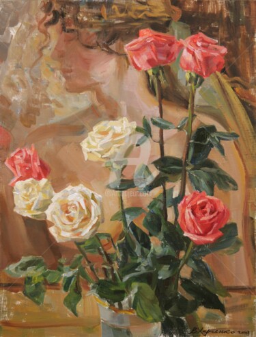 Painting titled "Flowers in my works…" by Valeriy Kharchenko, Original Artwork