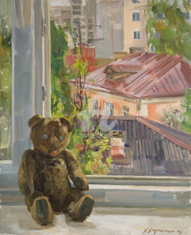 Peinture intitulée "Teddy with blue eyes" par Valeriy Kharchenko, Œuvre d'art originale