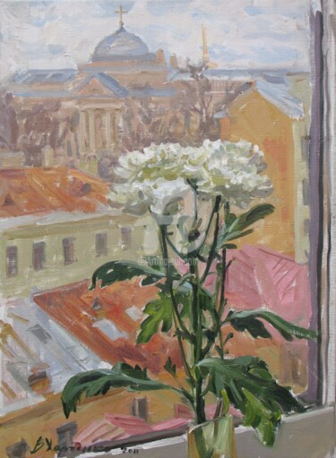 Painting titled "Flower on a penthou…" by Valeriy Kharchenko, Original Artwork