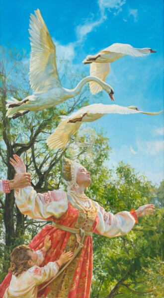 Malerei mit dem Titel "White swan" von Valeriy Kharchenko, Original-Kunstwerk