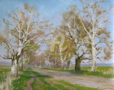 Painting titled "Birches" by Valeriy Kharchenko, Original Artwork, Oil