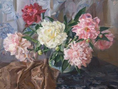 Картина под названием "Bouquet of peonies" - Valeriy Kharchenko, Подлинное произведение искусства
