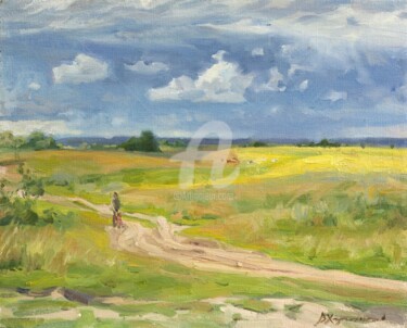 Картина под названием "The road in fields" - Valeriy Kharchenko, Подлинное произведение искусства