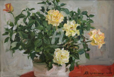 Картина под названием "Yellow rose" - Valeriy Kharchenko, Подлинное произведение искусства