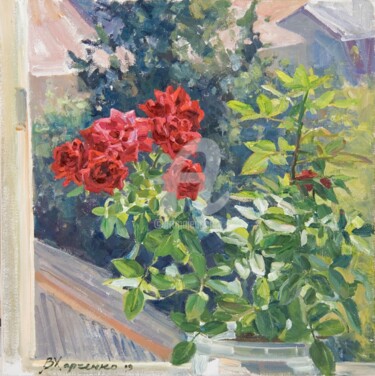 Картина под названием "Red roses" - Valeriy Kharchenko, Подлинное произведение искусства