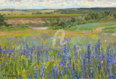Картина под названием "The lilac meadow" - Valeriy Kharchenko, Подлинное произведение искусства