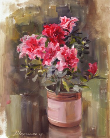 Картина под названием "Flower of red azalea" - Valeriy Kharchenko, Подлинное произведение искусства