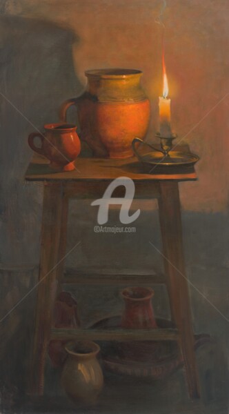 Painting titled "Still-life with a c…" by Valeriy Kharchenko, Original Artwork, Oil