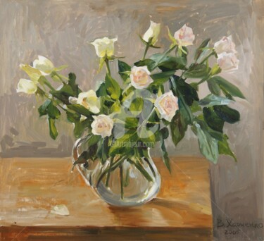 Peinture intitulée "Bouquet of roses" par Valeriy Kharchenko, Œuvre d'art originale, Huile