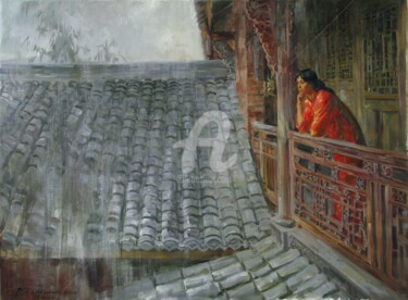 Painting titled "Heavy rain in Sichu…" by Valeriy Kharchenko, Original Artwork, Oil