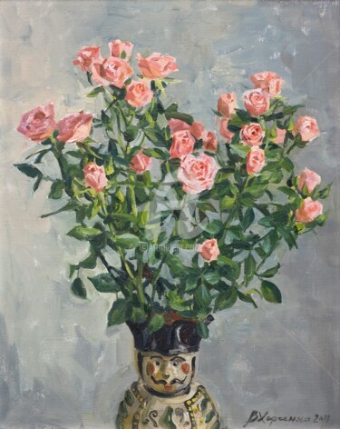 Painting titled "Bouquet of roses" by Valeriy Kharchenko, Original Artwork, Oil