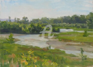 Painting titled "Urup river" by Valeriy Kharchenko, Original Artwork, Oil