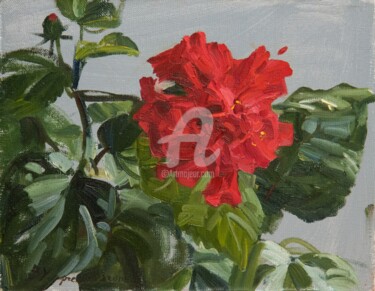 Painting titled "Bright flower" by Valeriy Kharchenko, Original Artwork, Oil
