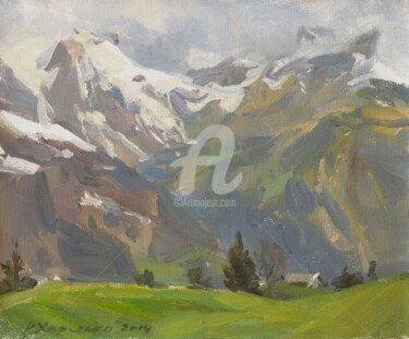 Painting titled "Near snow-covered m…" by Valeriy Kharchenko, Original Artwork, Oil