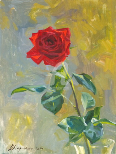 Painting titled "The rose at an autu…" by Valeriy Kharchenko, Original Artwork, Oil