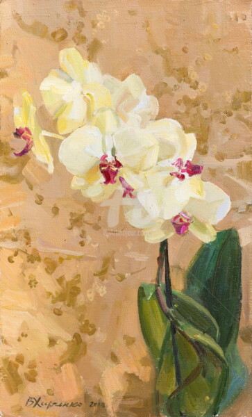 Painting titled "Yellow orchid" by Valeriy Kharchenko, Original Artwork, Oil