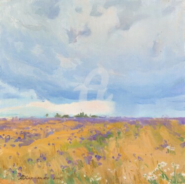Painting titled "Rain at the horizon" by Valeriy Kharchenko, Original Artwork, Oil