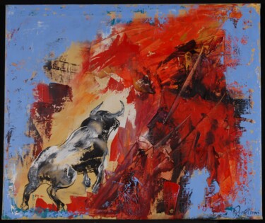 Картина под названием "Bull" - Khatuna Qometiani, Подлинное произведение искусства, Масло