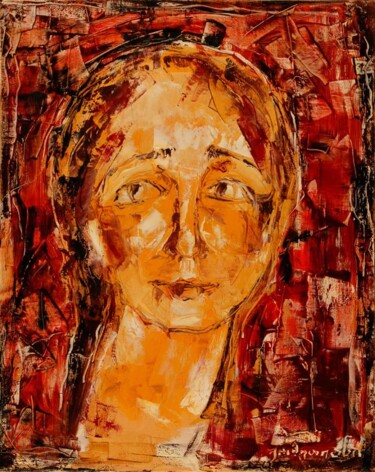 Картина под названием "Portrait "Red"" - Khatuna Qometiani, Подлинное произведение искусства, Масло