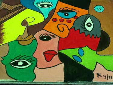 Peinture intitulée "Voyeurisme" par Khaty Tahri, Œuvre d'art originale, Acrylique