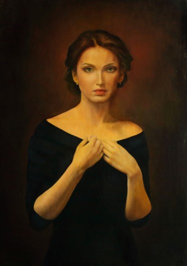 Painting titled "...Портрет..." by Valerii Semenikhin, Original Artwork, Oil Mounted on Wood Stretcher frame