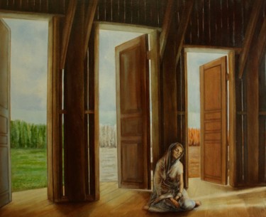 Painting titled "Три времени Ма" by Valerii Semenikhin, Original Artwork, Oil Mounted on Wood Stretcher frame