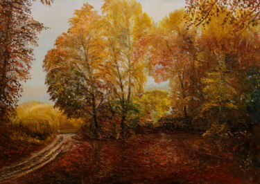 Картина под названием "Дорога в осень" - Валерий Семенихин, Подлинное произведение искусства, Масло Установлен на Деревянная…