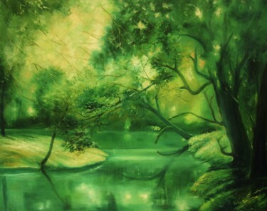 Картина под названием "Летняя заводь" - Валерий Семенихин, Подлинное произведение искусства, Масло Установлен на Деревянная…