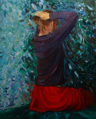 Картина под названием "Резиночка для волос" - Валерий Семенихин, Подлинное произведение искусства, Масло Установлен на Дерев…