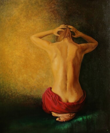 Картина под названием "Резиночка для волос…" - Валерий Семенихин, Подлинное произведение искусства, Масло Установлен на Дере…