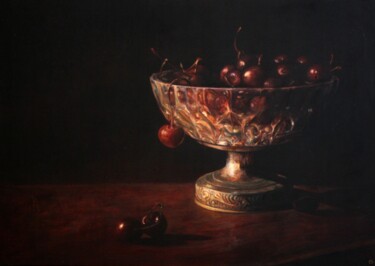 Картина под названием "Ваза с вишнями" - Валерий Семенихин, Подлинное произведение искусства, Масло