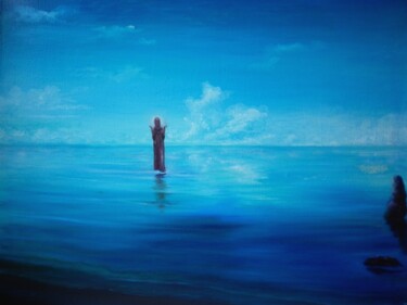 Картина под названием "Идущий по воде" - Валерий Семенихин, Подлинное произведение искусства, Масло Установлен на Деревянная…