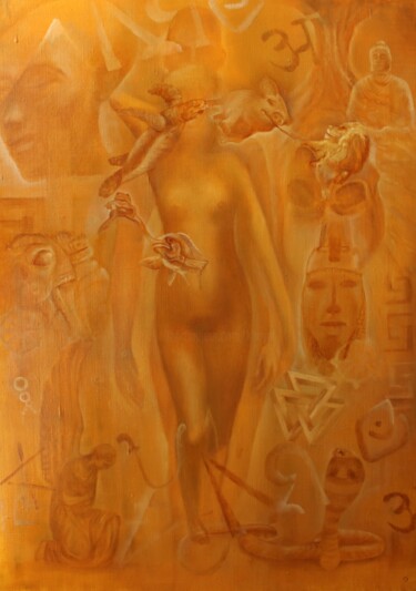 Painting titled "Архетипика подсозна…" by Valerii Semenikhin, Original Artwork, Oil Mounted on Wood Stretcher frame