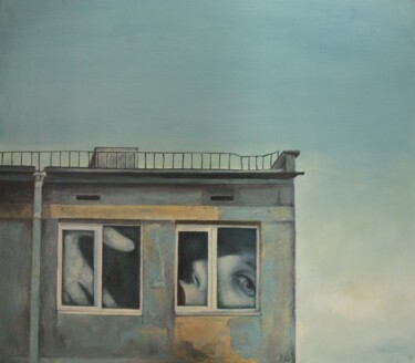 Картина под названием "Последний этаж" - Валерий Семенихин, Подлинное произведение искусства, Масло Установлен на Деревянная…