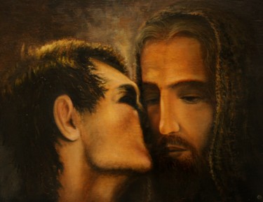 Peinture intitulée "Поцелуй Иуды" par Valerii Semenikhin, Œuvre d'art originale, Huile