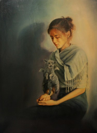 Peinture intitulée "Марта и крылатая Са…" par Valerii Semenikhin, Œuvre d'art originale, Huile