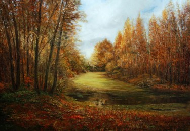 Peinture intitulée "Заросший пруд" par Valerii Semenikhin, Œuvre d'art originale, Huile Monté sur Châssis en bois