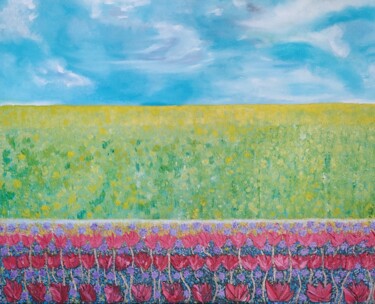 Картина под названием "цветы в рапсовом по…" - Khayrullina Venera Akhatovna (VeraKhay), Подлинное произведение искусства, Ма…