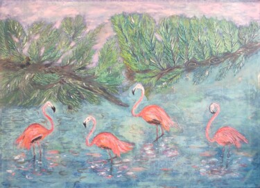 Pintura intitulada "Дитя заката розовый…" por Khayrullina Venera Akhatovna (VeraKhay), Obras de arte originais, Óleo