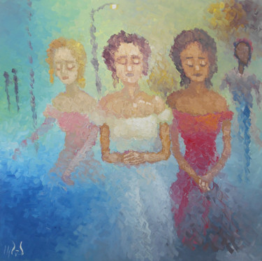 Ζωγραφική με τίτλο "Colorful ladies" από Kheder, Αυθεντικά έργα τέχνης, Λάδι