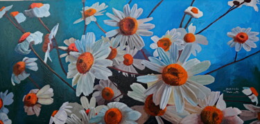 Painting titled "Blue Floral" by Kheder, Original Artwork, Oil