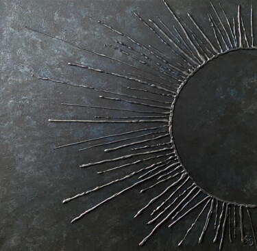 Painting titled "BLACK SUN #1" by Khélène, Original Artwork, Acrylic Mounted on Wood Stretcher frame