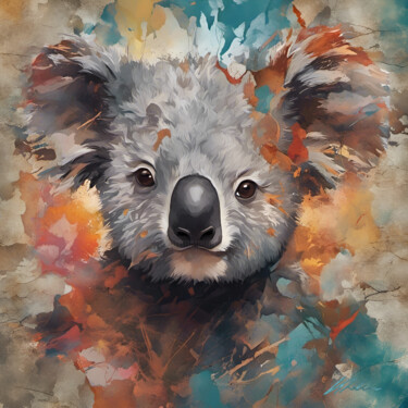 Digital Arts titled "KOALA #1" by Khélène, Original Artwork, Digital Painting Mounted on Wood Stretcher frame