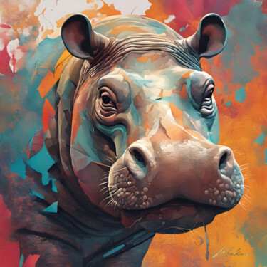 Arte digital titulada "HIPPOPOTAME #2" por Khélène, Obra de arte original, Pintura Digital Montado en Bastidor de camilla de…