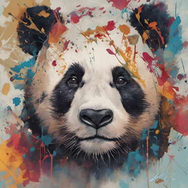 Digital Arts titled "PANDA #1" by Khélène, Original Artwork, Digital Painting Mounted on Wood Stretcher frame